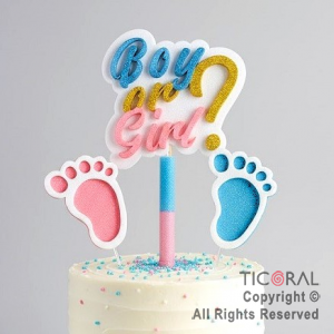 ADORNO DE TORTA SET BOY OR GIRL CON 2 PIECITOS Y BENGALA GIBRE BICOLOR x 1